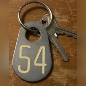 Vintage Number 54 Tag Keychain Fob Industrial Cattle Ear Tag Pendant Charm